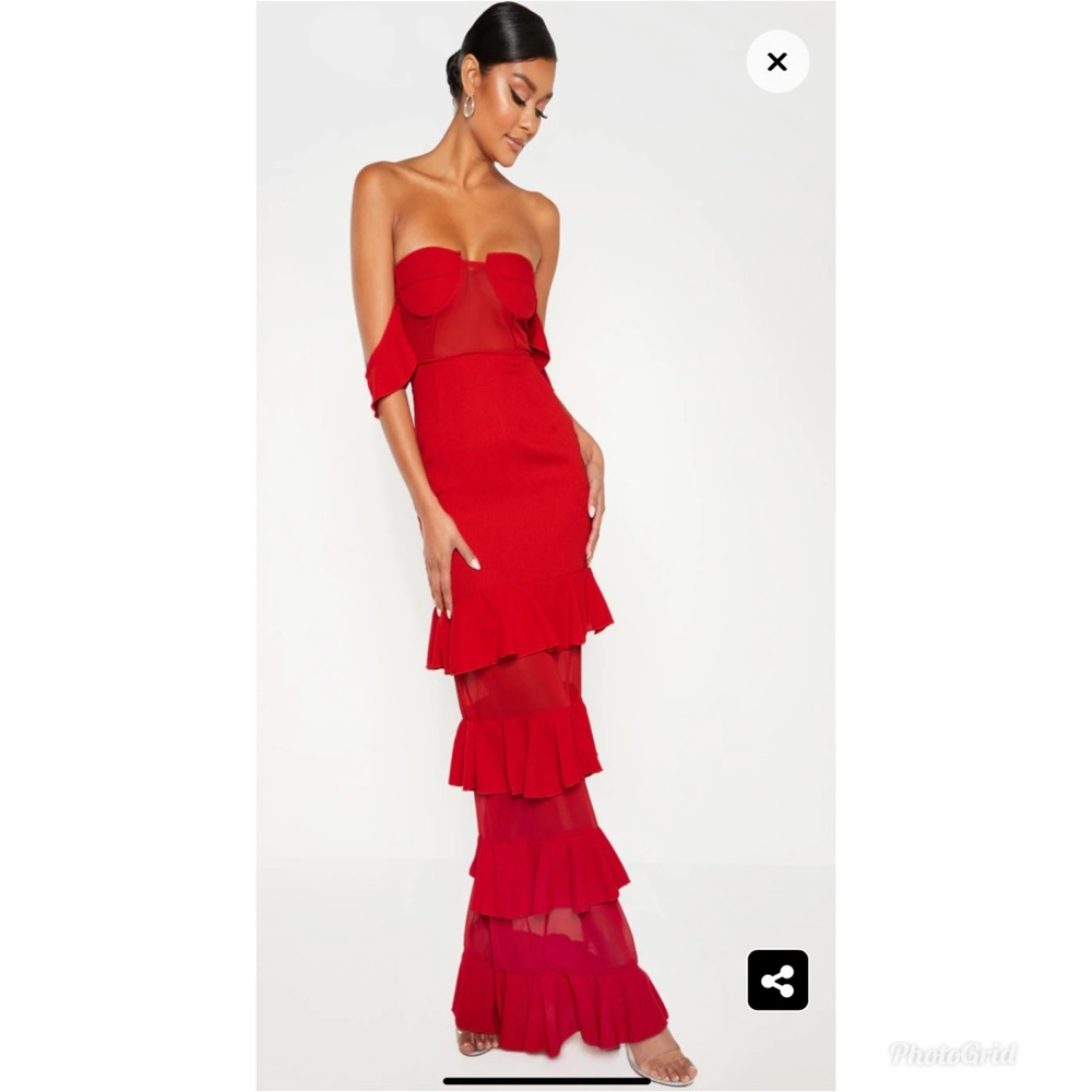 PLT Red ruffle maxi dress